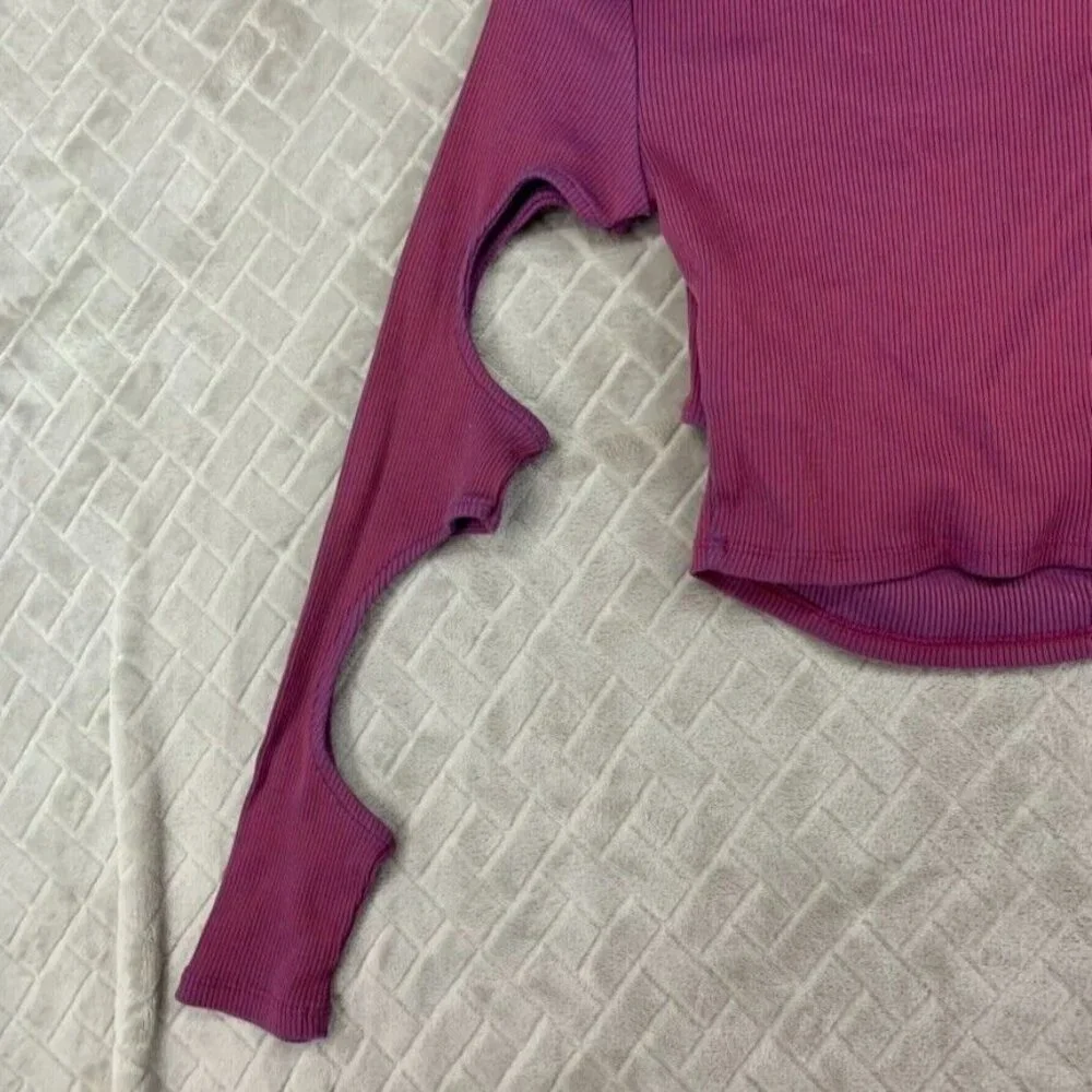 BDG Womans Small Crop Top Purple Long Sleeve Keyhole Open Barbie Clubbing Rave
